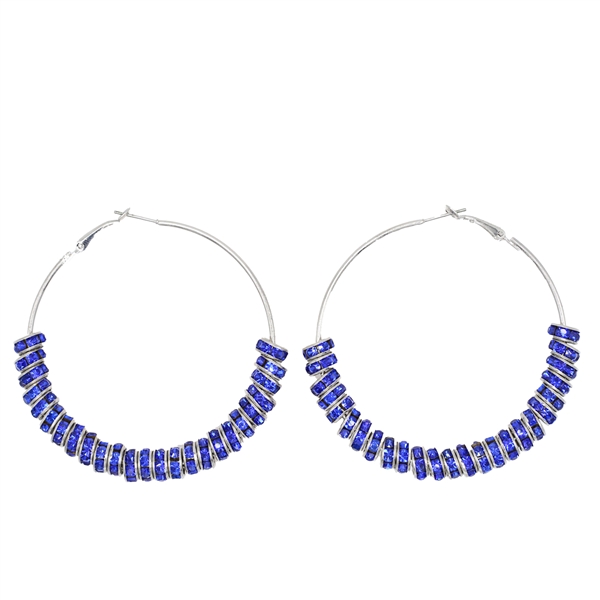 Fashion Sparkling Dark Sapphire Blue Crystal Charms Silver-Toned Hoop Omega Back Earrings