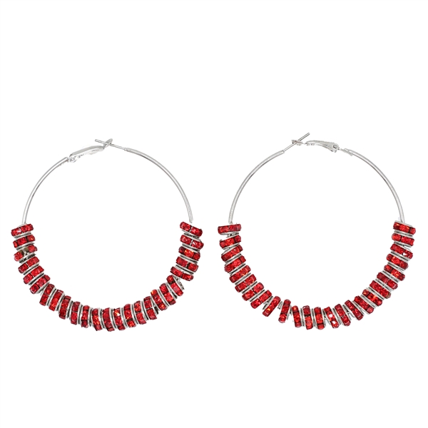 Fashion Sparkling Siam Red Crystal Charms Silver-Toned Hoop Omega Back Earrings