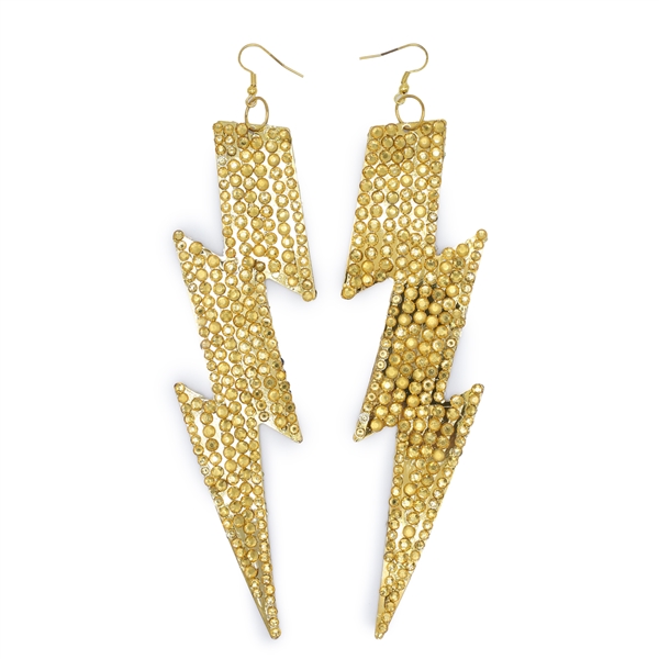 Fashion Sparkling Yellow Sunflower Crystals Two-Sided Gold Metal Lightning Bolt Drop Silver Toned Fish Hook Earrings