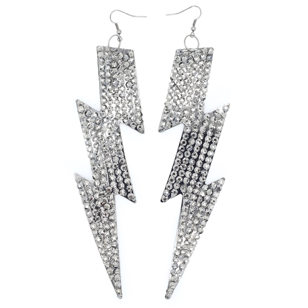 Fashion Sparkling Comet Argent Light Crystals Two-Sided Gray Metal Lightning Bolt Drop Silver Toned Fish Hook Earrings
