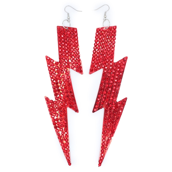 Fashion Sparkling Siam Red Crystals Two-Sided Red Metal Lightning Bolt Drop Silver Toned Fish Hook Earrings