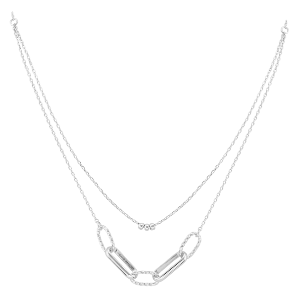 Simple Stylish Beaded Links Rhodium Toned Double Necklace