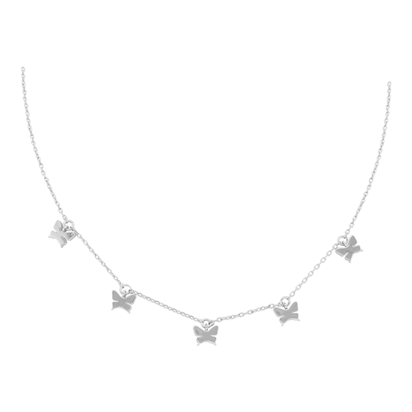 Lively & Fluttering 5 Small Butterfly Charm Rhodium Toned Necklace