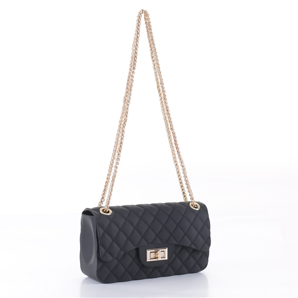 Cute & Gorgeous Black Faux Rubber Diamond Quilted Crossbody