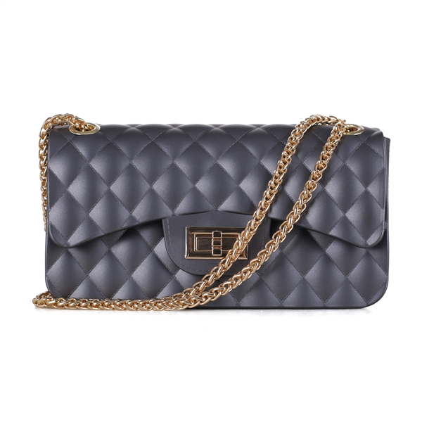 Cute & Gorgeous Gray Faux Rubber Diamond Quilted Crossbody