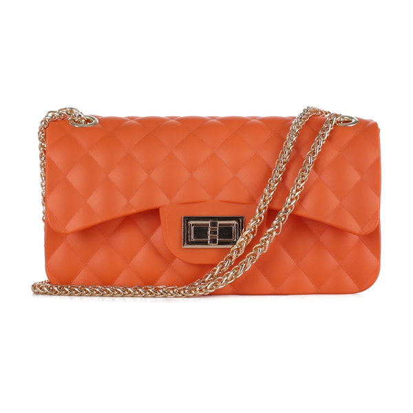 Cute & Gorgeous Orange Faux Rubber Diamond Quilted Crossbody