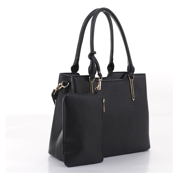 Stylish Black Faux Leather Infinite Satchel Handbag Set