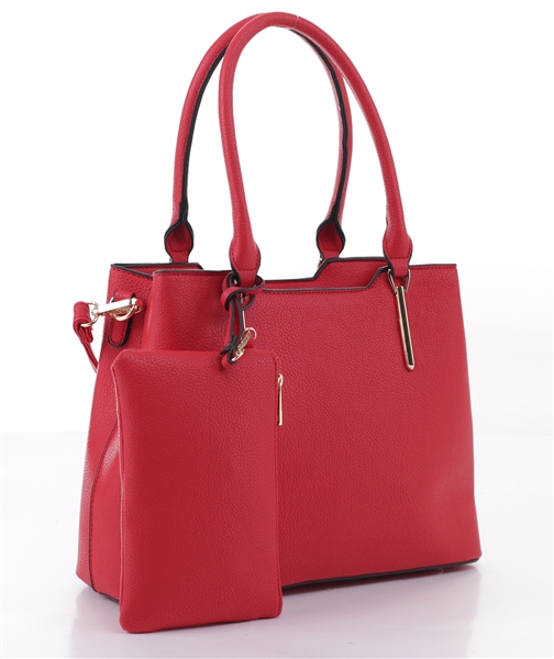 Stylish Red Faux Leather Infinite Satchel Handbag Set