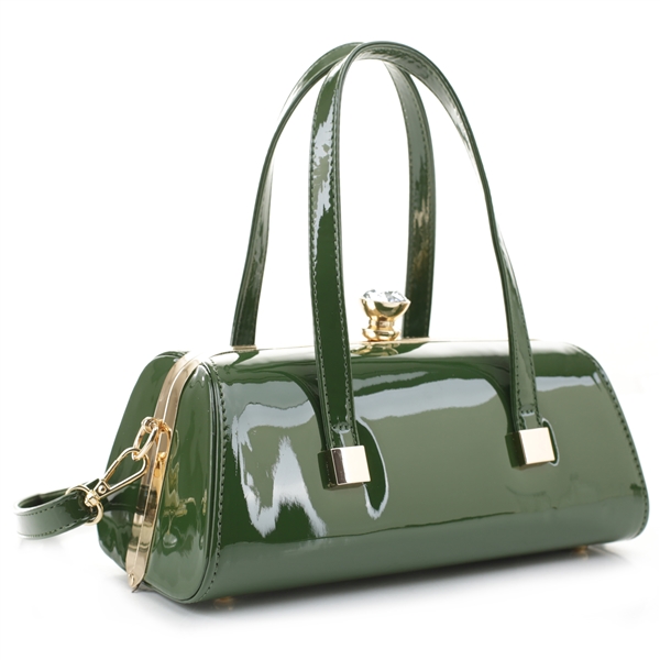 Cute Emerald Green Patent Leather Crystal Rhinestone Clasp Fashion Satchel Shoulder Handbag