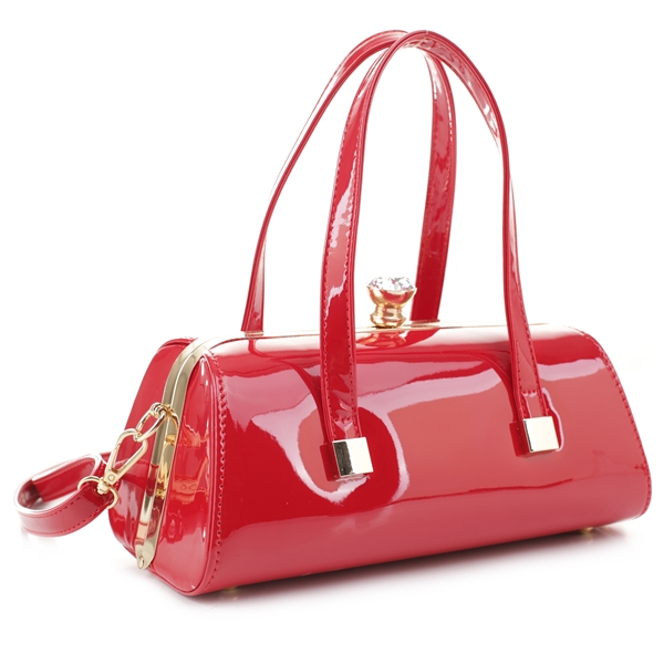 Cute Red Patent Leather Crystal Rhinestone Clasp Fashion Satchel Shoulder Handbag