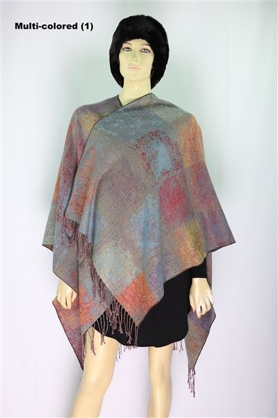 Fashion Multi-Colored Block Patterned 100% Acrylic Shawl Wrap