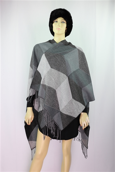 Fashion Dark Tone Block Geometric Pattern 100% Acrylic Shawl Wrap
