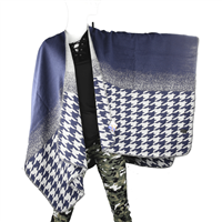 Reversible Thick Navy & Light Grey Checkered Shawl