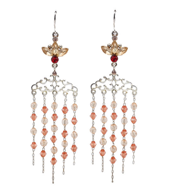 Fashion Colored Crystals & Colored Translucent Beads Silver-Toned Fish Hook Earrings