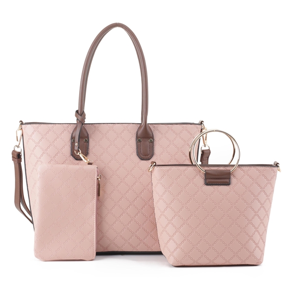 Chic & Classy 3 Piece Blush Pink Faux Leather Satchel Set