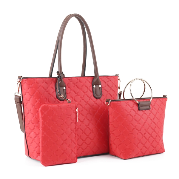 Chic & Classy 3 Piece Luscious Red Faux Leather Satchel Set