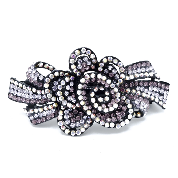 Sparkling Crystals Arched Swirled Flower Design Black Toned Barrette