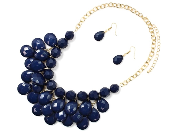 Gorgeous Navy Crystal Stone Dangle Gold Necklace Set