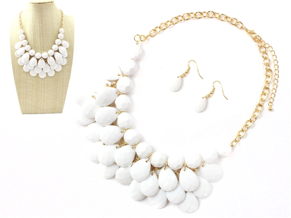 Gorgeous White Crystal Stone Dangle Gold Necklace Set