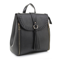 Stylish Black Faux Leather 3N1 Fashion Tassel Shoulder Bag Backpack