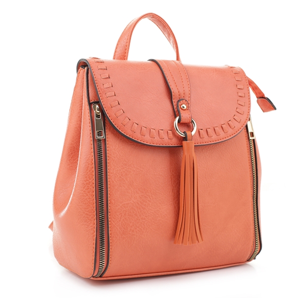 Stylish Light Orange Faux Leather 3N1 Fashion Tassel Shoulder Bag Backpack