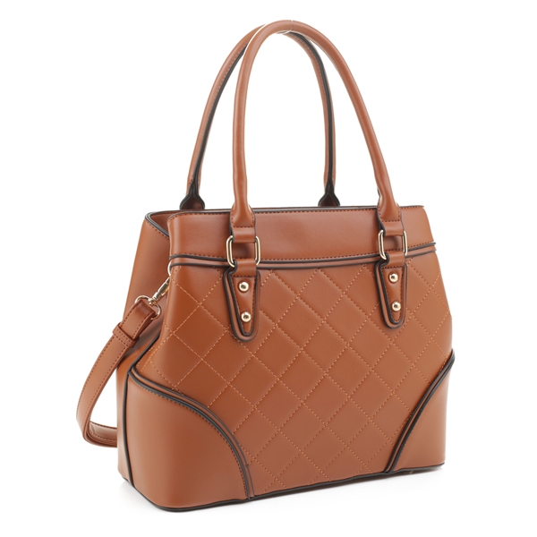 Fashion Brown Jelly Faux Leather Diamond Pattern Satchel