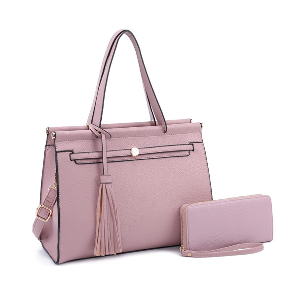 Mod Fashion Soft Leather Mauve Satchel Handbag Set