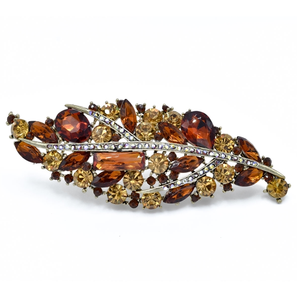 Sparkling Light Topaz, Smoked Topaz & Iridescent Topaz Crystals Clustered Leaf Brooch Pin