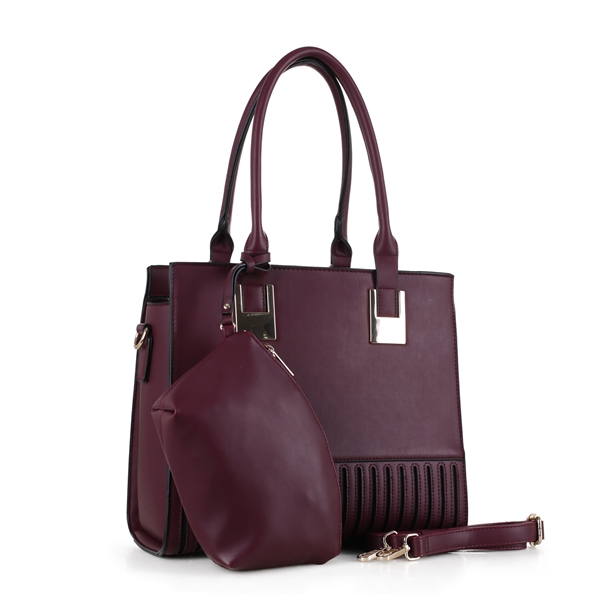 WINE COLOR STRIPED BOTTOM FRONT HANDBAG SET