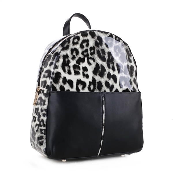 BLACK LEOPARD PRINT BACKPACK HANDBAG