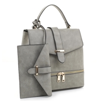 Hot Selling Grey Faux Leather Gold Toned 3-N-1 Fashion Shoulder Backpack Set