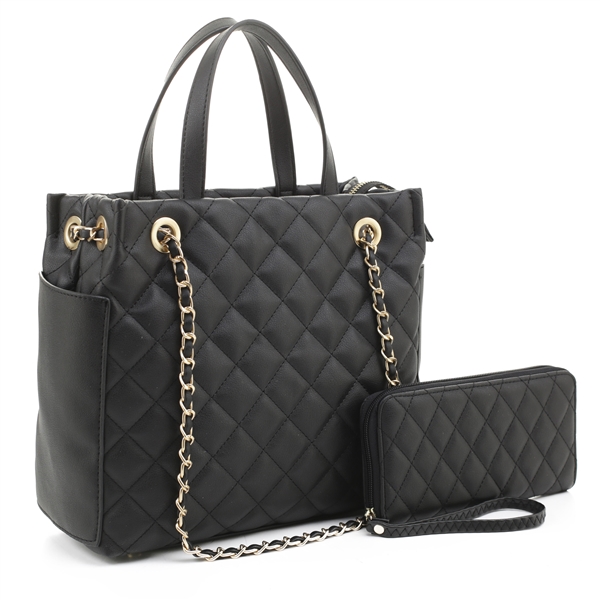 Unique Black Jelly Faux Leather Diamond Pattern Satchel Set