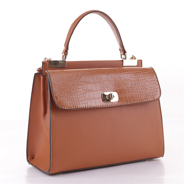 Fad & Stylish Brown Faux Leather & Alligator Skin Satchel Handbag