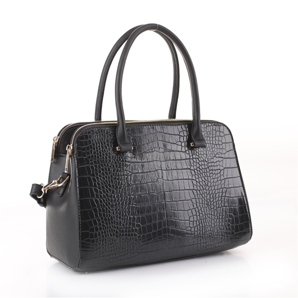 Classy Black Faux Leather & Black Faux Alligator Skin Dapper Satchel Handbag