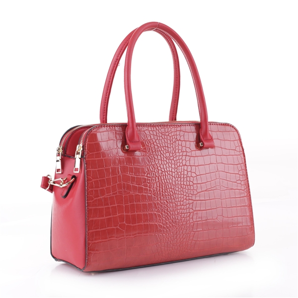 Classy Red Faux Leather & Red Faux Alligator Skin Dapper Satchel Handbag