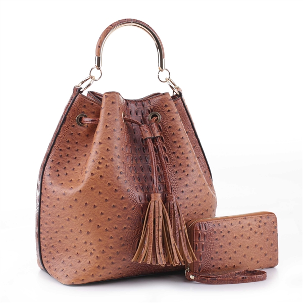 Unique Stylish Brown Faux Alligator Skin Prodigy Satchel Handbag Set