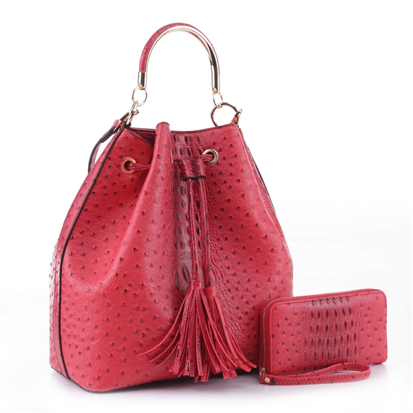 Unique Stylish Red Faux Alligator Skin Prodigy Satchel Handbag Set