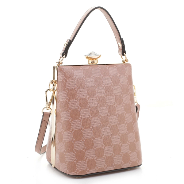 Stylish Mauve & Light Pink Faux Leather Capsule-Style Satchel