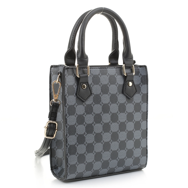 Stylish Black & Gray Faux Leather Boxy-Style Satchel