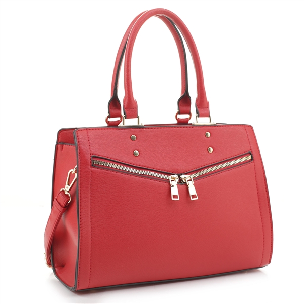 Stylish Red Faux Leather Satchel Handbag