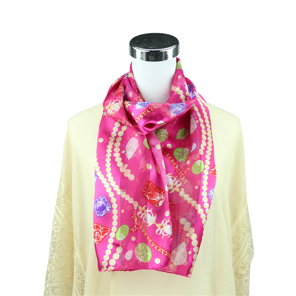 Colorful Jewel Treasure Print Fuchsia Silk Scarf