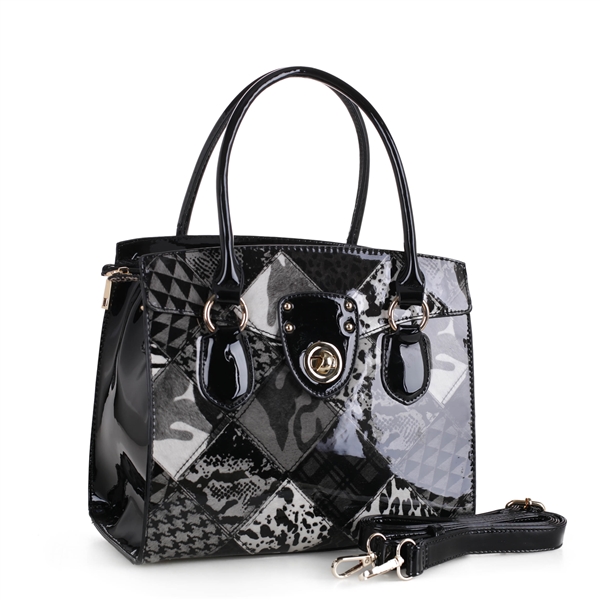Diamond Pattern Collage Black Handbag