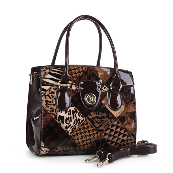 Diamond Pattern Collage Brown Handbag