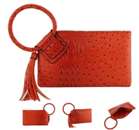 Stylish Burnt Orange Faux Leather Fashion Wristlet Clutch