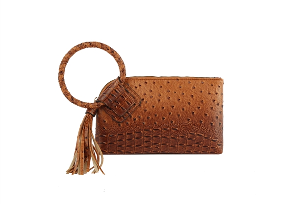 Stylish Brown Faux Leather Fashion Wristlet Clutch