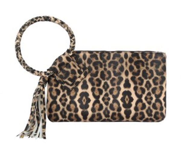 Stylish Tan Leopard Printed Faux Leather Fashion Wristlet Clutch