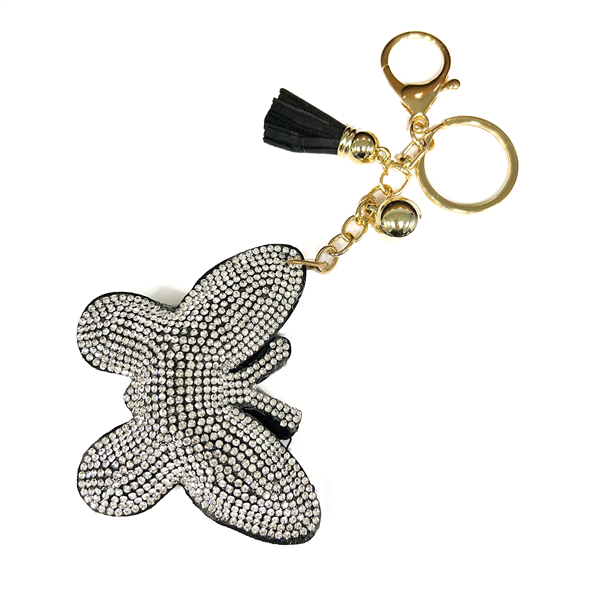 Diamond Crystals Black Stitched Butterfly Soft Plush Gold Toned Keychain