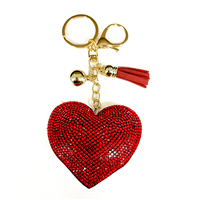 Siam Red Crystals Red Stitched Heart Soft Plush Gold Toned Key Chain