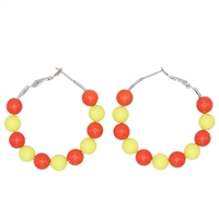 Fashion Glossy Orange & Yellow Beads Silver-Toned Hoop Omega Back Earrings