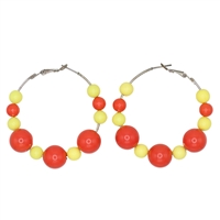 Fashion Glossy Orange & Yellow Beads Silver-Toned Hoop Omega Back Earrings